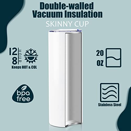 ROTERSTEIN 8 Pack 20 oz Sublimation Tumbler Set Double Walled Stainless Steel Skinny Straight Blank Tumbler Bulk with Lid, Straw, DIY Stickers Shrink Wrap, Rubber Base for Heat Transfer Heat Press