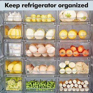 elabo 2 Pack Stackable Refrigerator Organizer Drawers with Removable Drain Tray, Fridge Organizer Bins, Pull Out Food Storage Container Bins with Drawer for Freezer and Kitchen, BPA-Free