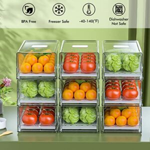 elabo 2 Pack Stackable Refrigerator Organizer Drawers with Removable Drain Tray, Fridge Organizer Bins, Pull Out Food Storage Container Bins with Drawer for Freezer and Kitchen, BPA-Free