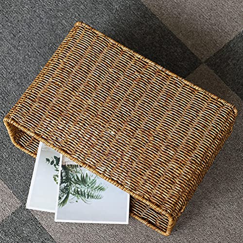 Zerodeko Woven Storage Bin Rattan Woven Basket Rectangular Storage Bin Wicker Basket with Handle Japanese Style Basket Organizer for Magazine Book Newspaper Sundries Rattan Magazine Holder