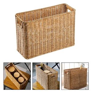 Zerodeko Woven Storage Bin Rattan Woven Basket Rectangular Storage Bin Wicker Basket with Handle Japanese Style Basket Organizer for Magazine Book Newspaper Sundries Rattan Magazine Holder