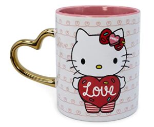 sanrio hello kitty love heart-shaped handle ceramic mug | large coffee cup for espresso, caffeine, beverages, home & kitchen essentials | cute valentine's day gifts and collectibles | holds 14 ounces