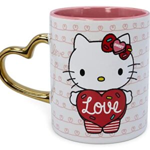 Sanrio Hello Kitty Love Heart-Shaped Handle Ceramic Mug | Large Coffee Cup For Espresso, Caffeine, Beverages, Home & Kitchen Essentials | Cute Valentine's Day Gifts and Collectibles | Holds 14 Ounces