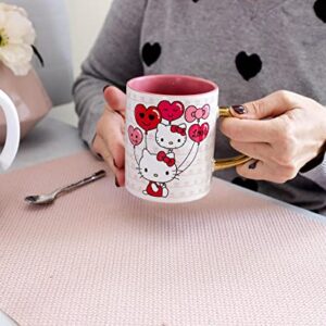 Sanrio Hello Kitty Love Heart-Shaped Handle Ceramic Mug | Large Coffee Cup For Espresso, Caffeine, Beverages, Home & Kitchen Essentials | Cute Valentine's Day Gifts and Collectibles | Holds 14 Ounces