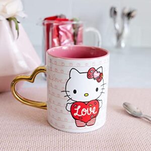 Sanrio Hello Kitty Love Heart-Shaped Handle Ceramic Mug | Large Coffee Cup For Espresso, Caffeine, Beverages, Home & Kitchen Essentials | Cute Valentine's Day Gifts and Collectibles | Holds 14 Ounces