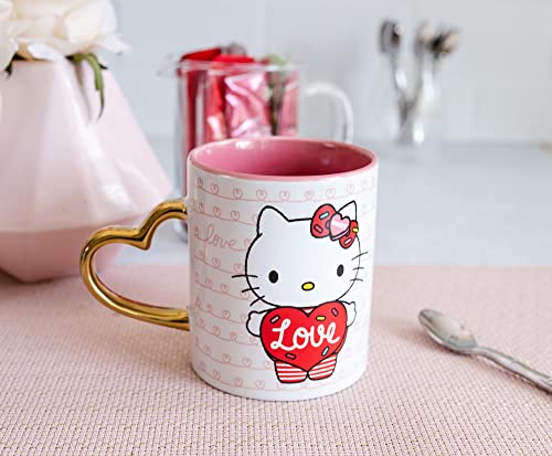 Sanrio Hello Kitty Love Heart-Shaped Handle Ceramic Mug | Large Coffee Cup For Espresso, Caffeine, Beverages, Home & Kitchen Essentials | Cute Valentine's Day Gifts and Collectibles | Holds 14 Ounces