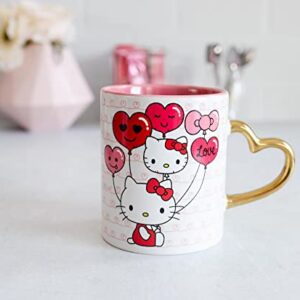 Sanrio Hello Kitty Love Heart-Shaped Handle Ceramic Mug | Large Coffee Cup For Espresso, Caffeine, Beverages, Home & Kitchen Essentials | Cute Valentine's Day Gifts and Collectibles | Holds 14 Ounces