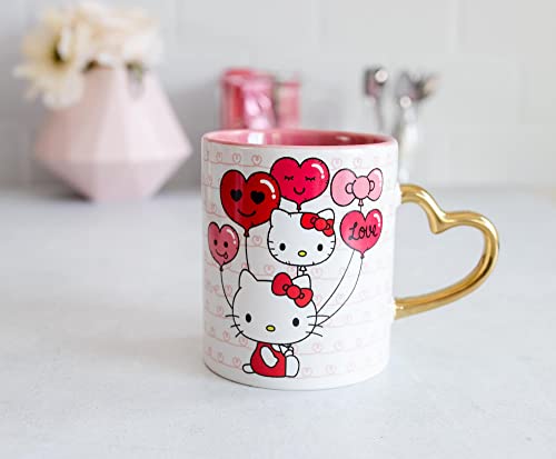 Sanrio Hello Kitty Love Heart-Shaped Handle Ceramic Mug | Large Coffee Cup For Espresso, Caffeine, Beverages, Home & Kitchen Essentials | Cute Valentine's Day Gifts and Collectibles | Holds 14 Ounces