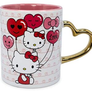 Sanrio Hello Kitty Love Heart-Shaped Handle Ceramic Mug | Large Coffee Cup For Espresso, Caffeine, Beverages, Home & Kitchen Essentials | Cute Valentine's Day Gifts and Collectibles | Holds 14 Ounces