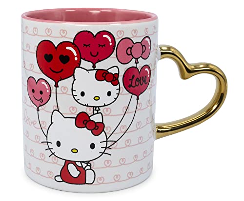 Sanrio Hello Kitty Love Heart-Shaped Handle Ceramic Mug | Large Coffee Cup For Espresso, Caffeine, Beverages, Home & Kitchen Essentials | Cute Valentine's Day Gifts and Collectibles | Holds 14 Ounces