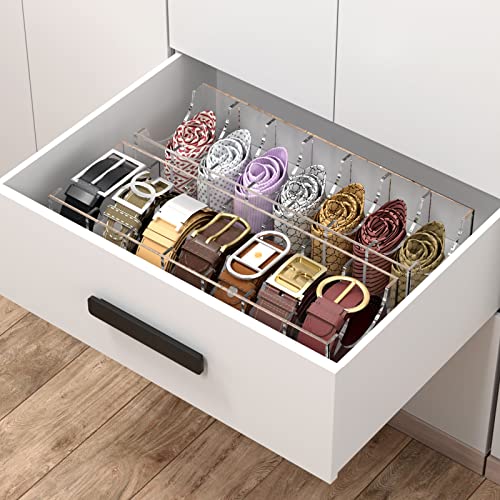 NIUBEE Belt Organizer, Acrylic Belt Storage Holder for The Closet, 7 Compartments Display Case for Tie and Bow Tie