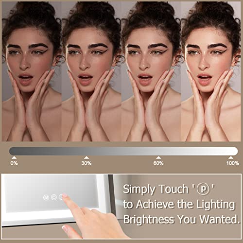 Hansong Tri-Fold Vanity Mirror 3 Color Lighting Modes Lighted Makeup Mirror 72 LED Trifold Makeup Mirror with Lights Strips 360 Degree Rotation Light Up Vanity Mirror Tabletop