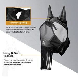 Harrison Howard CareMaster Horse Fly Mask with Ears and Nose Fringe Fly Protector Defender Mask Piano Black Full Size