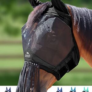 Harrison Howard CareMaster Horse Fly Mask with Ears and Nose Fringe Fly Protector Defender Mask Piano Black Full Size