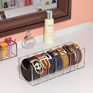 FEMELI Belt Organizer, Acrylic 7 Compartments Belt Container Storage Holder, Clear Belt Display Case for Closet Tie and Bow Tie