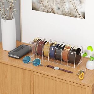 FEMELI Belt Organizer, Acrylic 7 Compartments Belt Container Storage Holder, Clear Belt Display Case for Closet Tie and Bow Tie