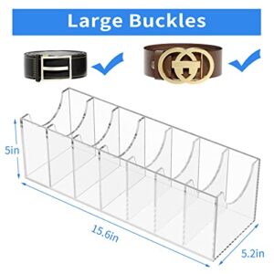 FEMELI Belt Organizer, Acrylic 7 Compartments Belt Container Storage Holder, Clear Belt Display Case for Closet Tie and Bow Tie