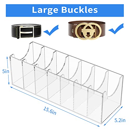 FEMELI Belt Organizer, Acrylic 7 Compartments Belt Container Storage Holder, Clear Belt Display Case for Closet Tie and Bow Tie