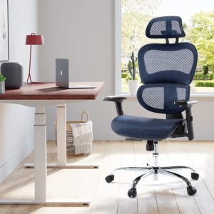 Ergonomic Chair, High Back Executive Desk Chair, Modern Office Chair with Lumbar Support, Breathable Mesh Chair, with 3D Adjustable Armrests,Headrest and Lumbar Support, Steelblue