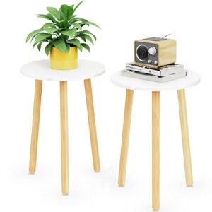 mudeela 16.5" tall 2 pack plant stands, modern plant table, mid century, indoor, outdoor, plant stool, small side table white