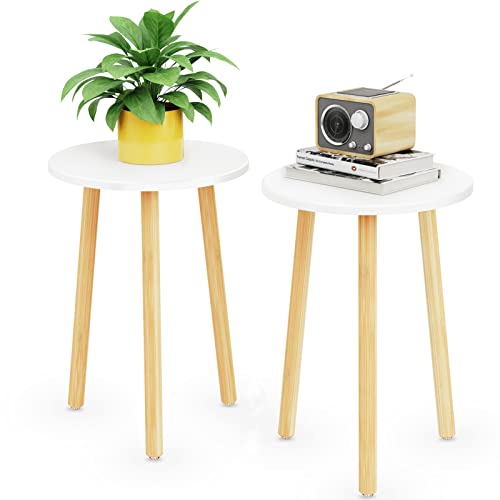 MUDEELA 16.5" Tall 2 Pack Plant Stands, Modern Plant Table, Mid Century, Indoor, Outdoor, Plant Stool, Small Side Table White