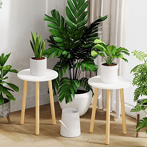 MUDEELA 16.5" Tall 2 Pack Plant Stands, Modern Plant Table, Mid Century, Indoor, Outdoor, Plant Stool, Small Side Table White