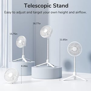 JISULIFE Camping Fan with LED Light, 8000mAh Battery Operated Fan, Telescopic Tripod, 4-IN-1 Multifunction Fan with Remote Control, Timer, 4 Speeds, Portable Floor Fan for Bedroom/Outdoor/Travel-White