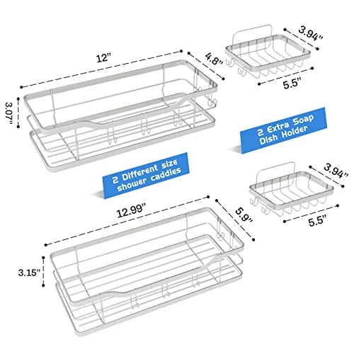 4 Pack Shower Caddy Basket Shelf with Soap Holder, No drilling Shower Organizer with 14 Hooks for Hanging Sponge, Towels or Razor, Rustproof Shower Shelves for Bathroom, Kitchen, Toilet, Power Room