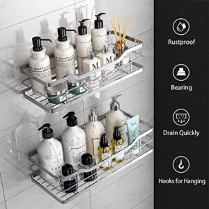 4 Pack Shower Caddy Basket Shelf with Soap Holder, No drilling Shower Organizer with 14 Hooks for Hanging Sponge, Towels or Razor, Rustproof Shower Shelves for Bathroom, Kitchen, Toilet, Power Room