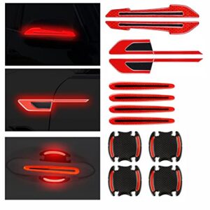 yungeln carbon fiber car door handle stickers rearview mirror reflective warning stickers universal auto door handle scratch cover guard protective film pad with safety reflective strips 12 pack
