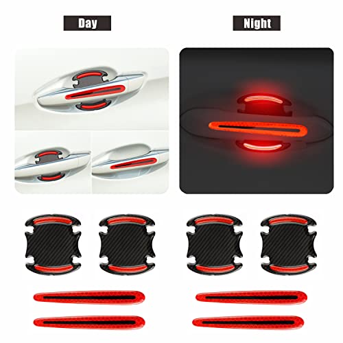 Yungeln Carbon Fiber Car Door Handle Stickers Rearview Mirror Reflective Warning Stickers Universal Auto Door Handle Scratch Cover Guard Protective Film Pad with Safety Reflective Strips 12 Pack