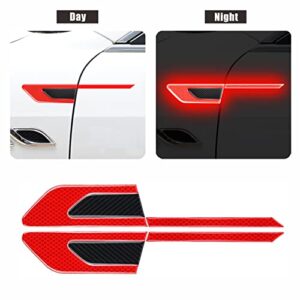 Yungeln Carbon Fiber Car Door Handle Stickers Rearview Mirror Reflective Warning Stickers Universal Auto Door Handle Scratch Cover Guard Protective Film Pad with Safety Reflective Strips 12 Pack