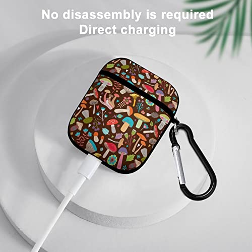 Colorful Cartoon Mushroom AirPods 2 & 1 Case Cover Gifts with Keychain, Shock Absorption Soft Cover AirPods 2 & 1 Earphone Protective Case for Men Women