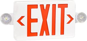 exit sign with emergency exit lights, ostek abs fire safety red emergency exit sign with 2 adjustable flood lights, double face and 90min long backup battery, (ul certified 120-277v) (1pack)
