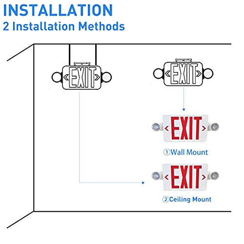 Exit Sign with Emergency Exit Lights, OSTEK ABS Fire Safety Red Emergency Exit Sign with 2 Adjustable Flood Lights, Double Face and 90min Long Backup Battery, (UL Certified 120-277V) (1pack)