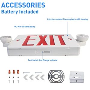 Exit Sign with Emergency Exit Lights, OSTEK ABS Fire Safety Red Emergency Exit Sign with 2 Adjustable Flood Lights, Double Face and 90min Long Backup Battery, (UL Certified 120-277V) (1pack)