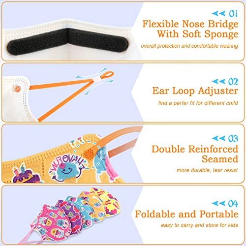 Kids KN95 Masks for Children, 50 Pack 5 Ply KN95 Mask for Kids with Adjustable Earloop, Multicolor Print Children's Mask Breathable Face Masks for Girls Boys