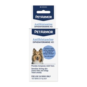 petarmor antihistamine allergy relief for dogs, 100 tablets