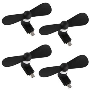 personal mini fan for android cellphones - 4 pack portable cell phone fan small pocket travel fans for type c usb c port android mobile phones, plug and play, fast cooling summer gadgets (black)