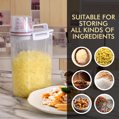 Rice Storage Bin Cereal Containers Dispenser with BPA Free Plastic + Airtight Design + Measuring Cup + Pour Spout - 2KG Capacities of Rice Perfect for Rice Cooker