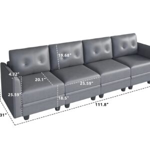 LLappuil Modular Sofa Faux Leather Fabric 102" Sectional Couch 4 Seater with Storage Seat, Modern Sectional Sofa for Living Room, Office, Dark Grey