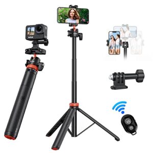 uurig 52" extendable phone tripod with remote selfie stick 360° ball head camera tripod with 2 in 1 phone clip cell phone stand for iphone 14/13/12 pro max/samsung/gopro/camera