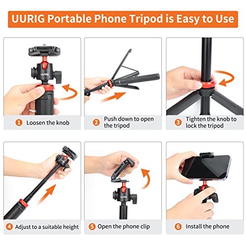 UURIG 52" Extendable Phone Tripod with Remote Selfie Stick 360° Ball Head Camera Tripod with 2 in 1 Phone Clip Cell Phone Stand for iPhone 14/13/12 Pro Max/Samsung/GoPro/Camera