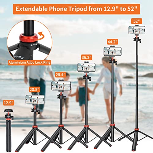 UURIG 52" Extendable Phone Tripod with Remote Selfie Stick 360° Ball Head Camera Tripod with 2 in 1 Phone Clip Cell Phone Stand for iPhone 14/13/12 Pro Max/Samsung/GoPro/Camera