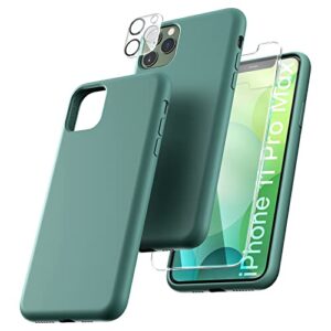 tocol 5-in-1 iphone 11 pro max case: 2 screen & camera protectors, liquid silicone, shockproof, 6.5'' midnight green
