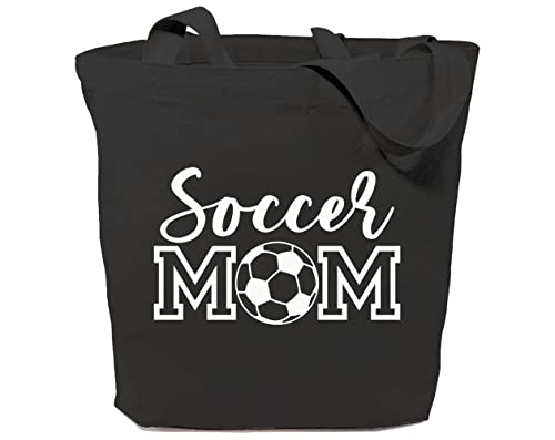 GXVUIS Soccer Mom Canvas Tote Bag for Women Aesthetic Football Reusable Grocery Shoulder Shopping Bags Funny Gifts for Mama Black