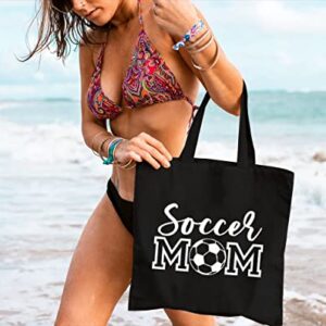 GXVUIS Soccer Mom Canvas Tote Bag for Women Aesthetic Football Reusable Grocery Shoulder Shopping Bags Funny Gifts for Mama Black