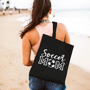 GXVUIS Soccer Mom Canvas Tote Bag for Women Aesthetic Football Reusable Grocery Shoulder Shopping Bags Funny Gifts for Mama Black