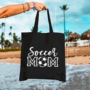 GXVUIS Soccer Mom Canvas Tote Bag for Women Aesthetic Football Reusable Grocery Shoulder Shopping Bags Funny Gifts for Mama Black