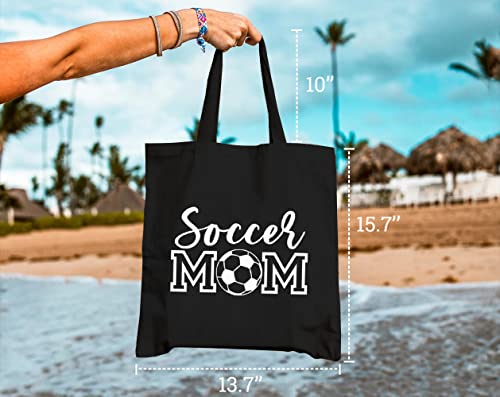 GXVUIS Soccer Mom Canvas Tote Bag for Women Aesthetic Football Reusable Grocery Shoulder Shopping Bags Funny Gifts for Mama Black